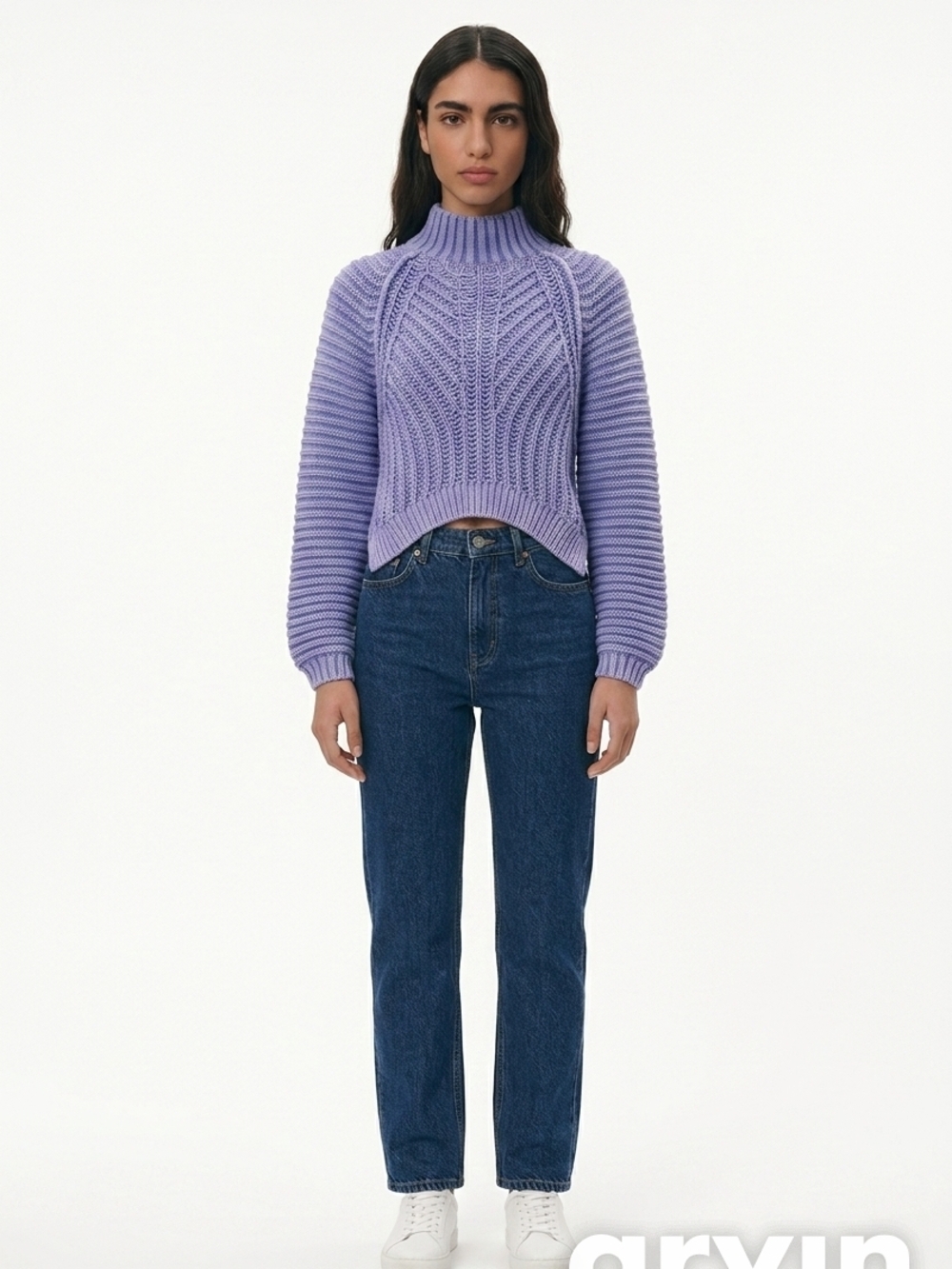 Free People Lavender Cable Knit Mock Neck Sweater
